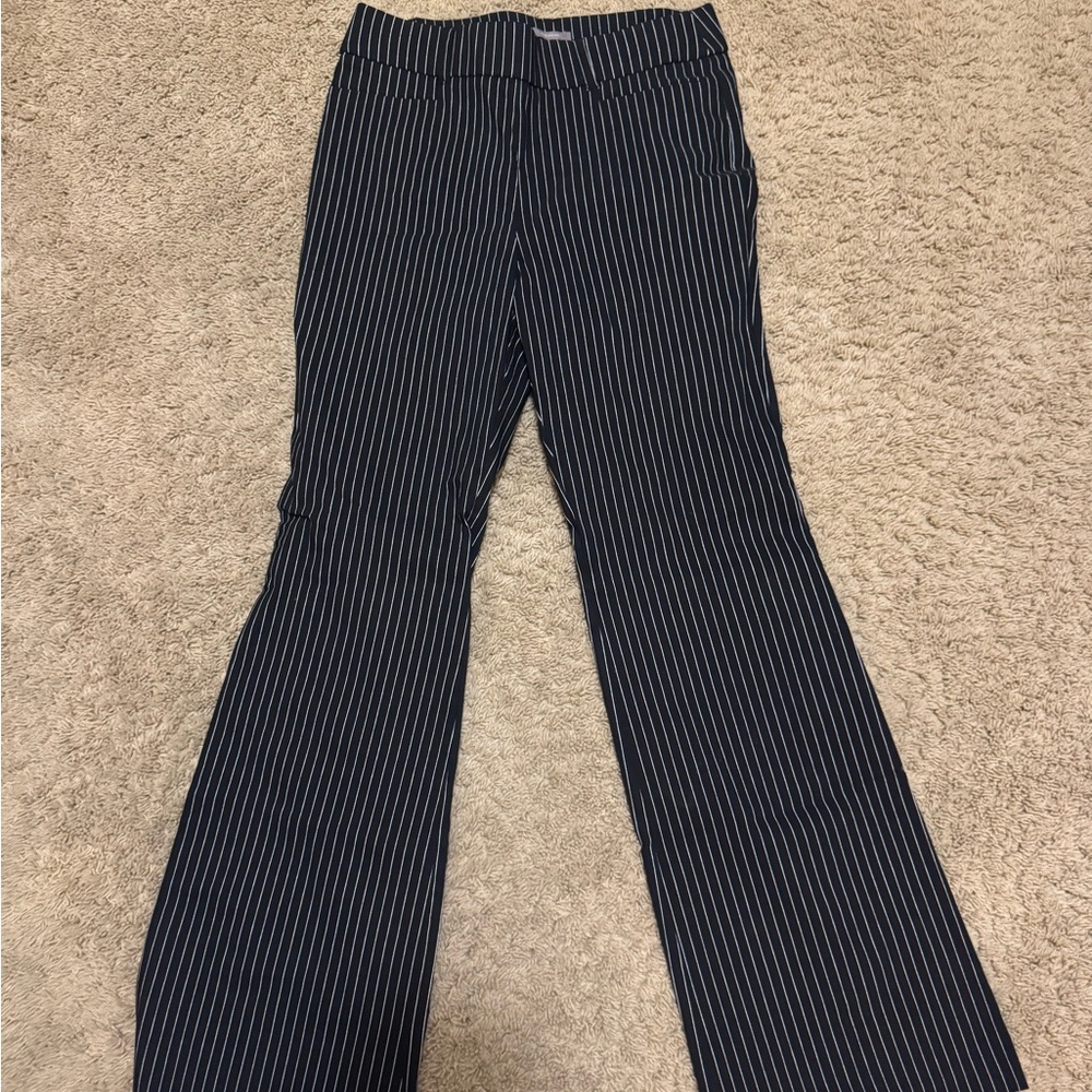 Never worn pin strip trousers with flare bottom and elastic wasteband!